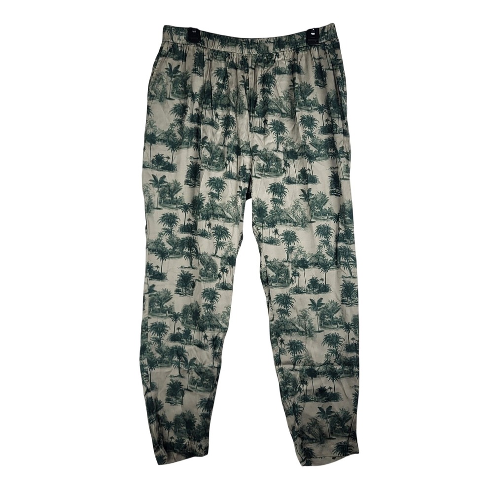 Chaser Jogger Pants Women L Green Tropical Palm Tree Print Viscose Rayon CW8113